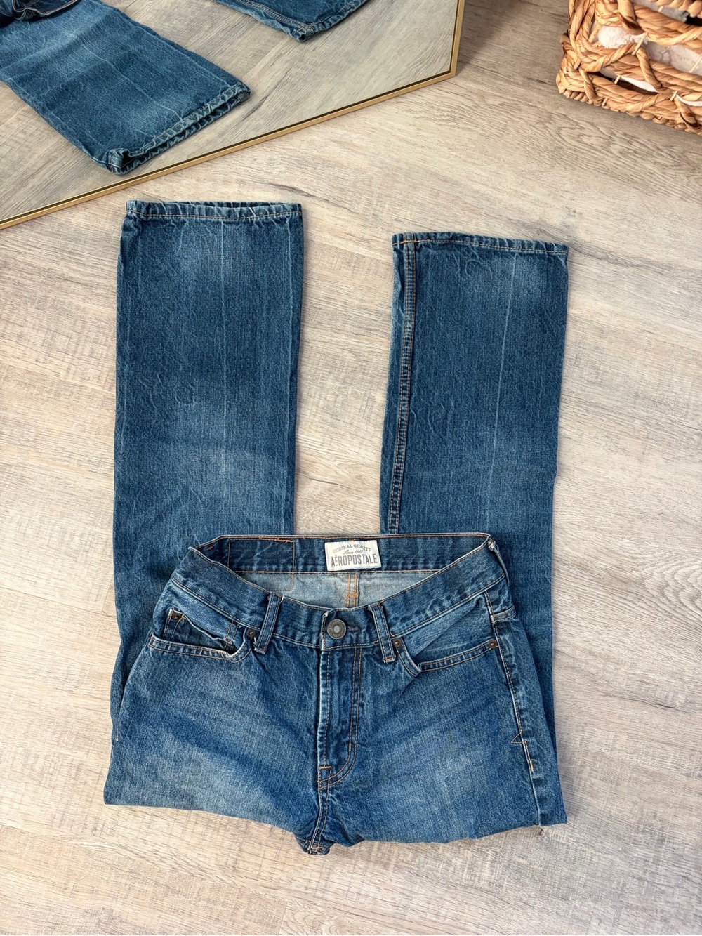 Aeropostale Driggs Slim Bootcut Jeans Mens 28x30 Blue Denim Vintage Distressed